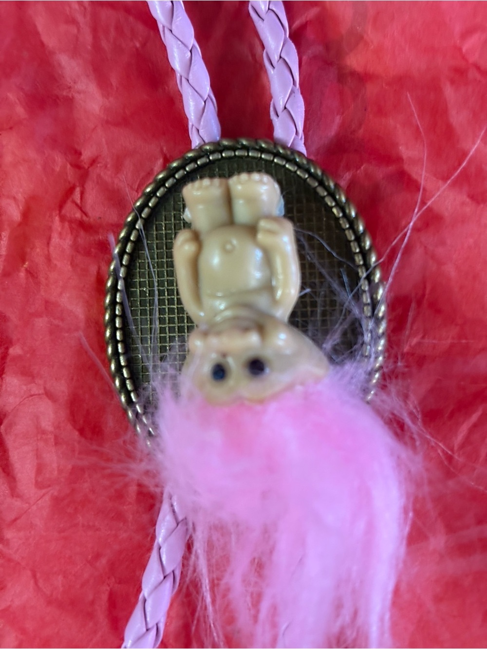 Pink Troll Hair Necklace Pendant